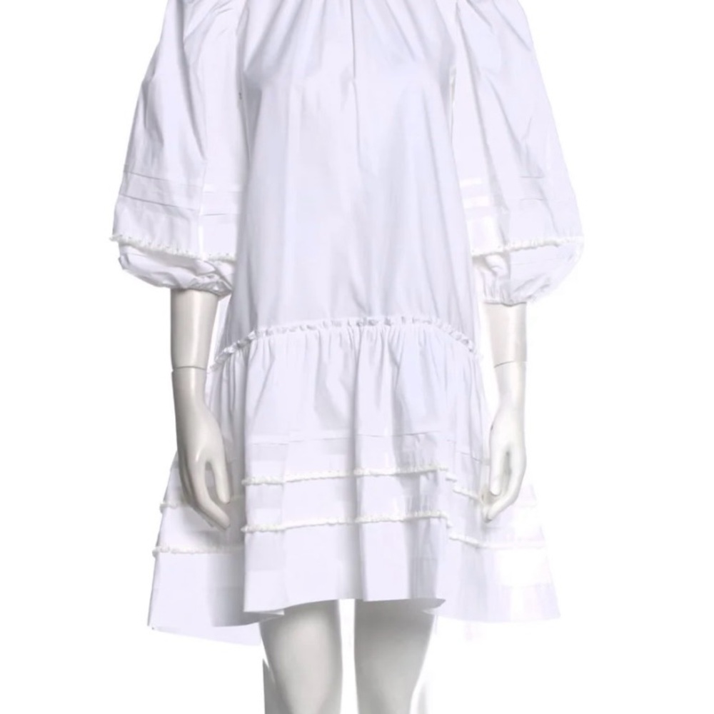Pearl by Lela Rose White Cotton Poplin Flounce Hem Dress S